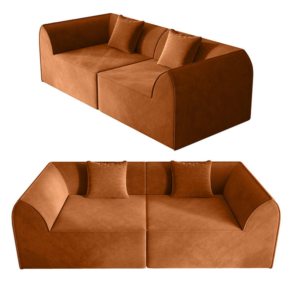 English Elm Compressed Memory Foam Sofa 2-Seater Lounger Daybed with Rectangular Pillow, Space-Saving Expandable Comfort Orange W3670S00005