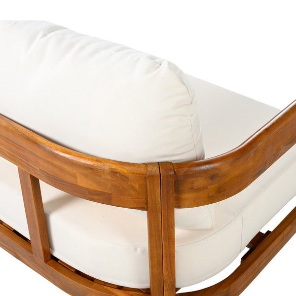 English Elm U_style Acacia Wood Outdoor L Shaped Corner Sofa Set with Arc Frame and Cushions White WY000481AAA