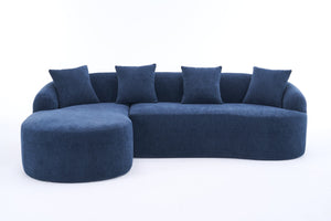 English Elm Compression Compression Sponge Sofa Curved Modular Sectional with 30D High-Density Chenille Sleeper for Cozy Apartment Living Room Comfort and Safe Rounded Design Navy Blue W2231S00030
