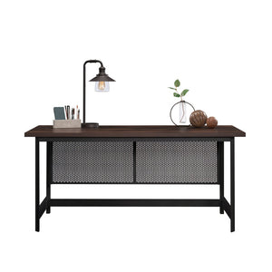 English Elm Table Desk - Contemporary Brown Finish With Wireless Charging For Home Office & Study Spaces B356P402645-GIGA