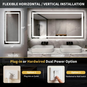 English Elm 60" Led Bathroom Vanity Mirror with Front Back Lighting Anti-fog Dimmable 3 Tones W1920P493144