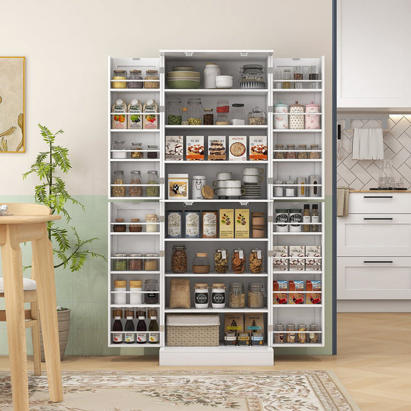 English Elm Homcom 65" Freestanding Kitchen Pantry Cabinet - Modern Storage With Adjustable Shelves & Safety Features W2225P229291