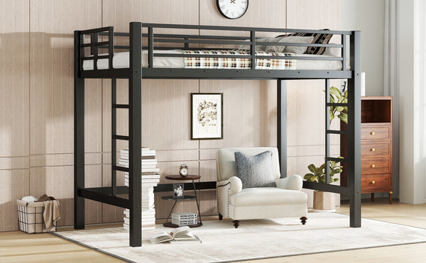 English Elm Twin Metal Loft Bed with Sturdy Frame, Space-Saving Underbed Storage, Safe Ladder & Guardrails W1580P370676