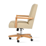 English Elm Dumont Modern Farmhouse High Back Executive Home Office Chair, Neutral Cream Beige Leather & Natural Wood