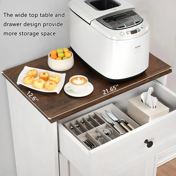 English Elm Tilt Out Trash Can Cabinet 10 Gal Hidden Tilt Design with 2 Drawers Farmhouse MDF Organizer White W3204P364054
