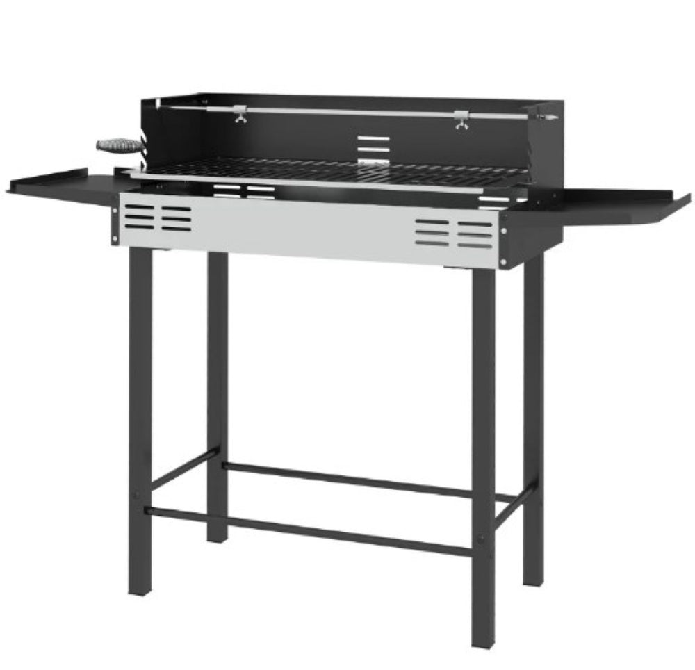 English Elm 3-level Charcoal Grill with Manual Rotisserie Stainless Steel Patio Cooker Foldable Shelves T3971P425079
