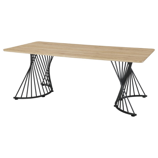 English Elm Galahan Oak Grain Rectangular Table with Twisted Gunmetal Pedestals Seats Eight B062S01395