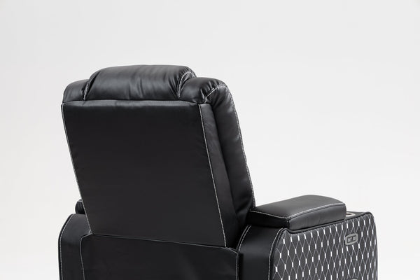 English Elm Lounge PU Leather Power Lift Recliner with Wireless Charging, Cup Holder, Side Pockets, Infinite Recline Black W547P190590