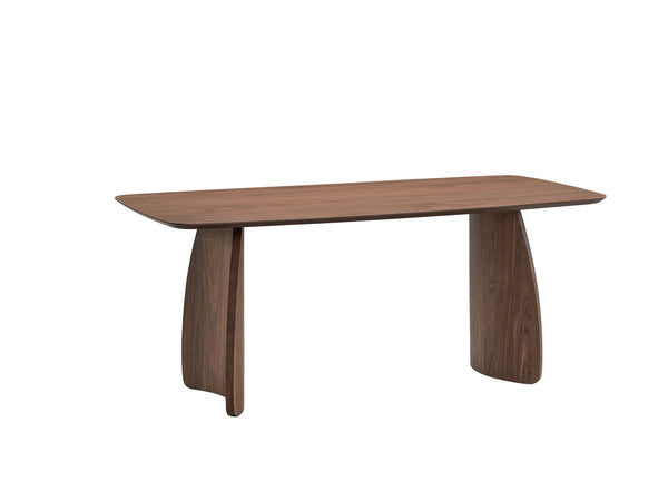 English Elm Hadasa Walnut Finish Dining Table with Rectangular Top, Curved Wooden Base, Durable Walnut Veneer B2726S00070