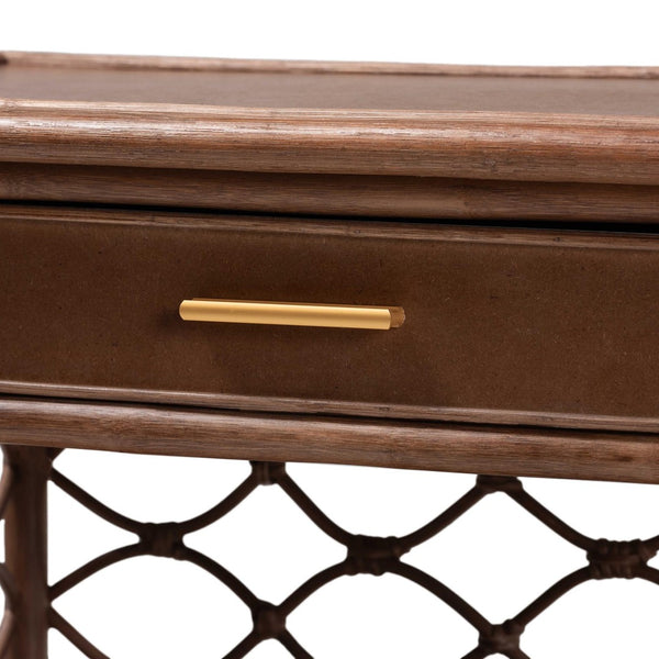 English Elm Bohemian Woven Rattan Nightstand with Geometric Drawer for Organic Bedroom Styling B2750P467858