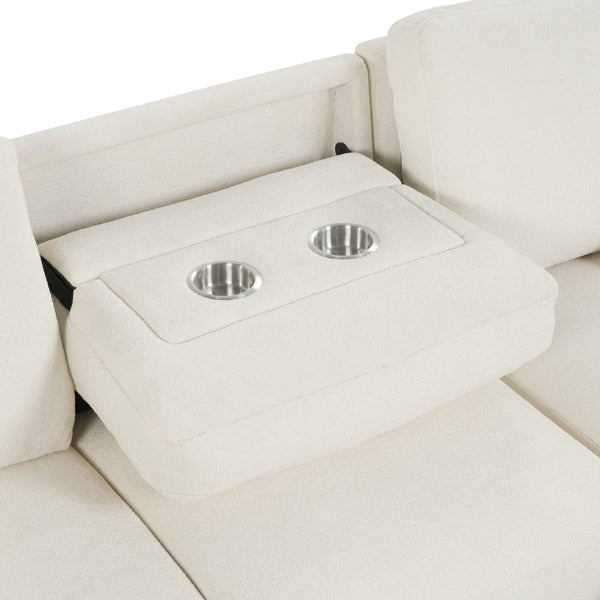 English Elm U_style Modular Sectional Sleeper Sofa with Storage Chaise and Cup Holders for Living Room Beige WY000467AAA