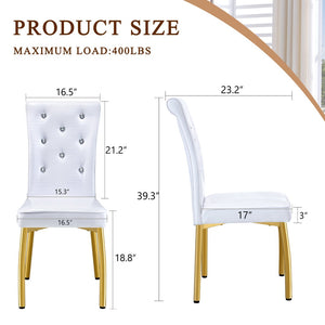 English Elm Set of 4 Glam Faux Leather Dining Chairs with Crystal Buckle and Gold Tone Legs White+Gold W3226P311058