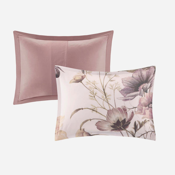 JLA Home Madison Park - 3 Piece Cotton Printed Duvet Cover Set with Large Floral Print, OEKO-TEX, Breathable Cottage Charm Blush MP12-6168