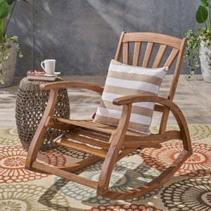 English Elm Christopher Knight Home® - Outdoor Acacia Wood Rocking Chair with Retractable Footrest, Durable Weather-Resistant Porch Patio Seating Comfortably Teak 63337.00