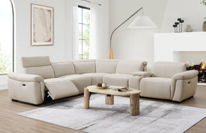 English Elm Dayana Beige Boucle Power Recliner Sectional Sofa for 5 with Dual Power Recliners, Cupholders, Storage, Adjustable Headrests, Cozy D27 Foam B2726S00119
