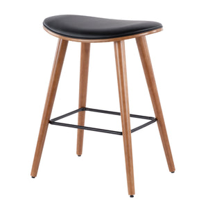 English Elm Saddle 26" Mid-Century Modern Counter Stool with Contoured Faux Leather Seat and Tapered Legs (Set of 2) Black B202P222393