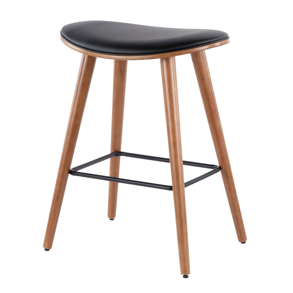 English Elm Saddle 26" Mid-Century Modern Counter Stool with Contoured Faux Leather Seat and Tapered Legs (Set of 2) Black B202P222393