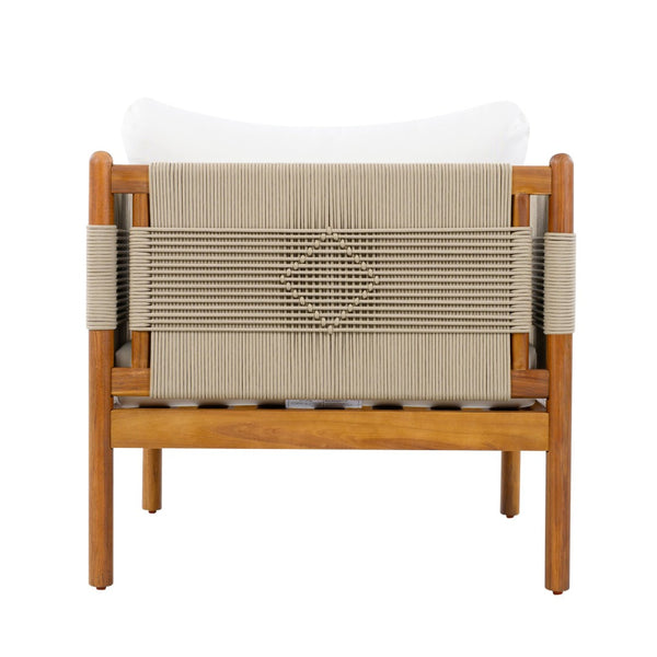 English Elm Outdoor Acacia Wood Patio Club Chair with Diamond Rope Weave and Weather Cushions Beige,Cream,Teak N768P361445T