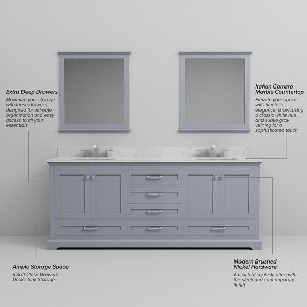 English Elm Dark Grey Double Bath Vanity With Mirrors - 80" Wide Storage Solution For Modern Bathrooms B2731S00543