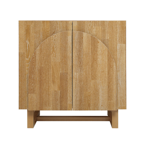 English Elm 2 door cabinet Natural Finish Particle Board+MDF with Adjustable Shelf, Wall-Mount Safety, Scratch-Proof Pads (37.2x18.5x8.5) W688P276736