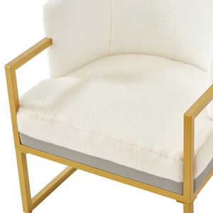 English Elm Modern Faux Fur Accent Chair Plush Upholstered Seat with Gold Iron Legs for Any Room Beige N763P360688A