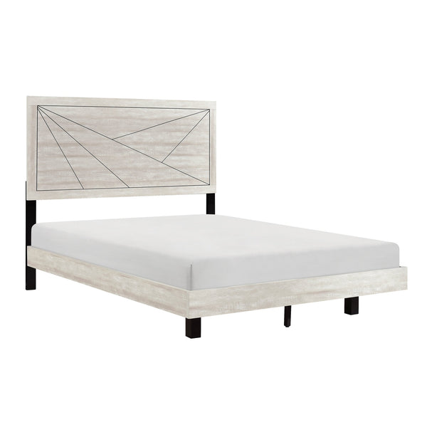 English Elm Contemporary LED Panel Queen Bed with Integrated Lighting, Sleek Wooden Frame and Modern Headboard Design Oak 81.75 L x 7.25 W x 5.5 H B011S01709