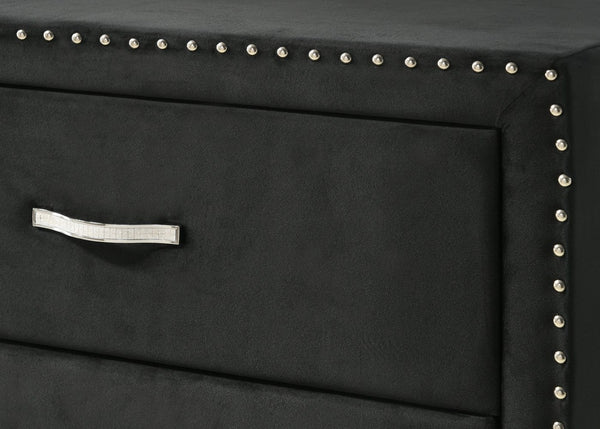 English Elm Glam Six Drawer Velvet Dresser Tufted Nailhead Trim Tempered Glass Top Bedroom B2741P422557