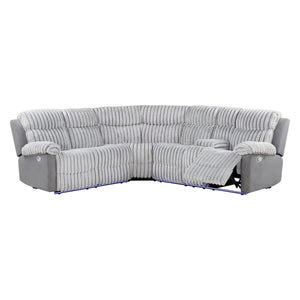 English Elm Bruni Grey Sectional with LED, Plush Upholstered 100% Polyester, Manual Recline, Medium-Firm Comfort B201S00309