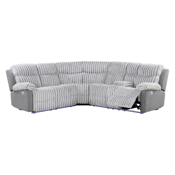 English Elm Bruni Grey Sectional with LED, Plush Upholstered 100% Polyester, Manual Recline, Medium-Firm Comfort B201S00309