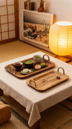 English Elm S/2 Tabari Wood Trays with Jute Handles - Mango Wood Serving & Display Set for Organic, Transitional Homes W2078P391134