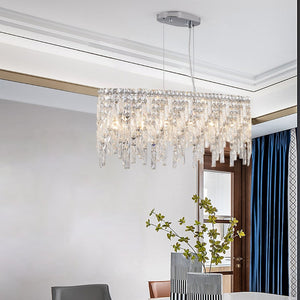 English Elm 35" Chrome Oval K9 Crystal Chandelier Tiered Teardrop Fixture for Dining Foyer W1340P189443