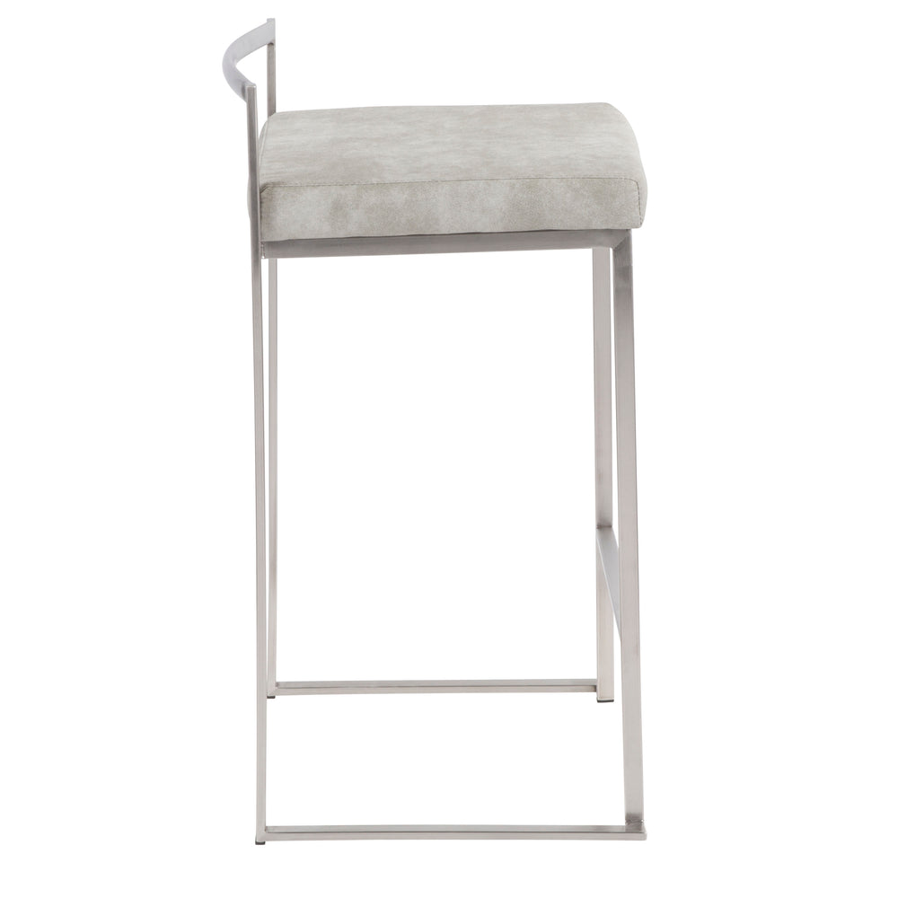 English Elm Fuji Stackable Counter Stool Set Of 3 - Modern Brushed Stainless Steel & Light Grey Cowboy Fabric B202P221939