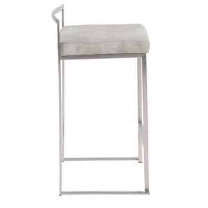 English Elm Fuji Stackable Counter Stool Set Of 3 - Modern Brushed Stainless Steel & Light Grey Cowboy Fabric B202P221939