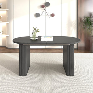 English Elm Kitchen extendable dining table with travertine-inspired melamine top, rounded edges, sturdy wooden base for family gatherings Black W1347S00016