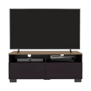English Elm Tanner Low Profile Tv Stand with Open Shelves Two Tone Wood Finish Media Console B092P439923