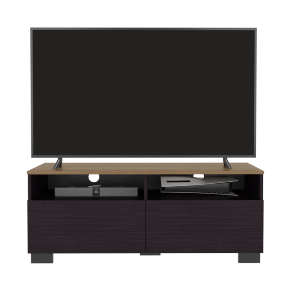 English Elm Tanner Low Profile Tv Stand with Open Shelves Two Tone Wood Finish Media Console B092P439923