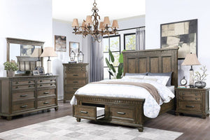 English Elm 1pc California King Panel Bed Tall Headboard Storage Footboard Traditional Brown Wood B011S02126