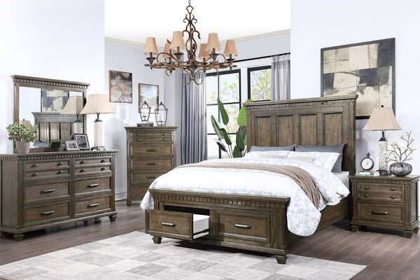English Elm 1pc California King Panel Bed Tall Headboard Storage Footboard Traditional Brown Wood B011S02126