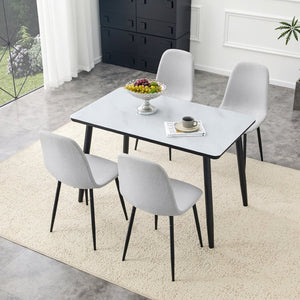 English Elm Table and Chair Set Modern Marble Glass Top with Gray Linen Seats for Dining Room W1151S04657