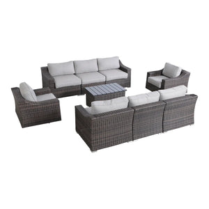 English Elm LSI 9-Piece Outdoor Wicker Seating Set for 8 — Fully Assembled, Weatherproof HDPE, Removable Cushions B120S00054