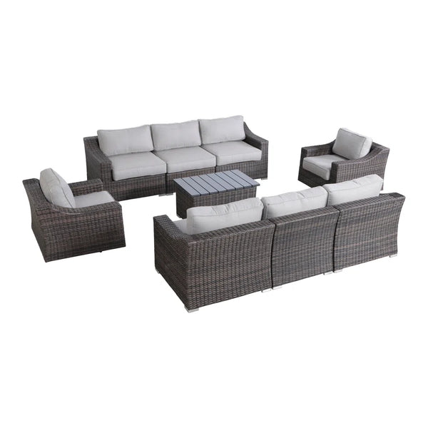English Elm LSI 9-Piece Outdoor Wicker Seating Set for 8 — Fully Assembled, Weatherproof HDPE, Removable Cushions B120S00054