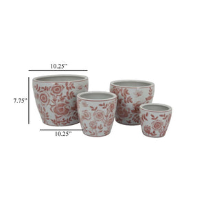 English Elm Kerry Blue Floral White Ceramic Planter Collection Four Graduated Pots for Indoor Garden Display Pink+White B056P416927
