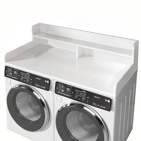 English Elm 2-Tier Washer and Dryer Countertop 54" x 27.5" Laundry Topper with 2.75" Guard for Folding Space White W3101P351070