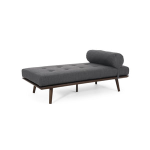 English Elm CHAISE Mid-Century Button-Tufted Waffle Stitch Lounge with Bolster Pillow and Rubberwood Frame Elegance Charcoal 70.75 L x 31.75 W x 9.5 H W2297P190130