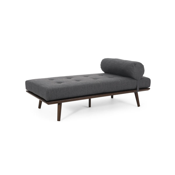 English Elm CHAISE Mid-Century Button-Tufted Waffle Stitch Lounge with Bolster Pillow and Rubberwood Frame Elegance Charcoal 70.75 L x 31.75 W x 9.5 H W2297P190130