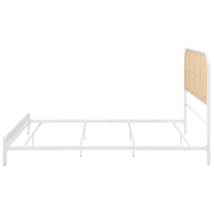 English Elm Kenneth White Radio Weave Queen Bed with Coastal White Metal Frame, Rattan Headboard Texture, Sturdy Powder-Coated Design B062P374089