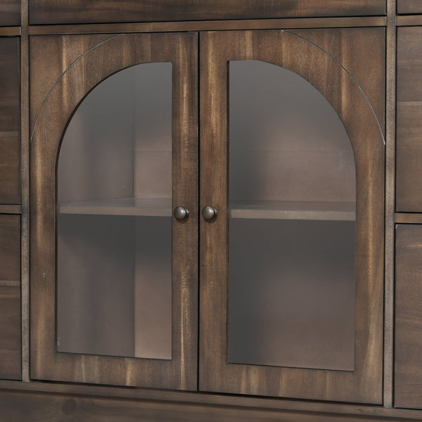 English Elm Christopher Knight Home® - Cabinet roomy storage console with 2 doors, 7 drawers, glass accents and manufactured wood build, large Dark Brown N780P330601D