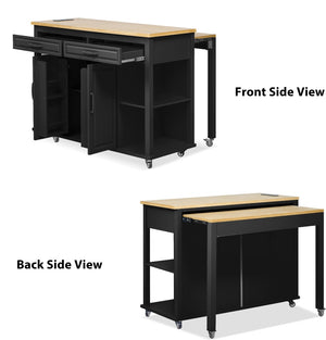 English Elm K&k Farmhouse Kitchen Island Extendable Table Rubber Wood Veneer Built-in Charging Storage Black N707S215327B