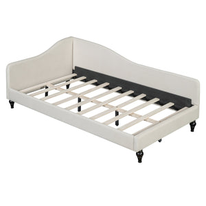 English Elm Twin L-Shaped Linen Daybed with Solid Wood Legs — Semi-Enclosed Modern Design, Durable Support Beige SF100145AAA