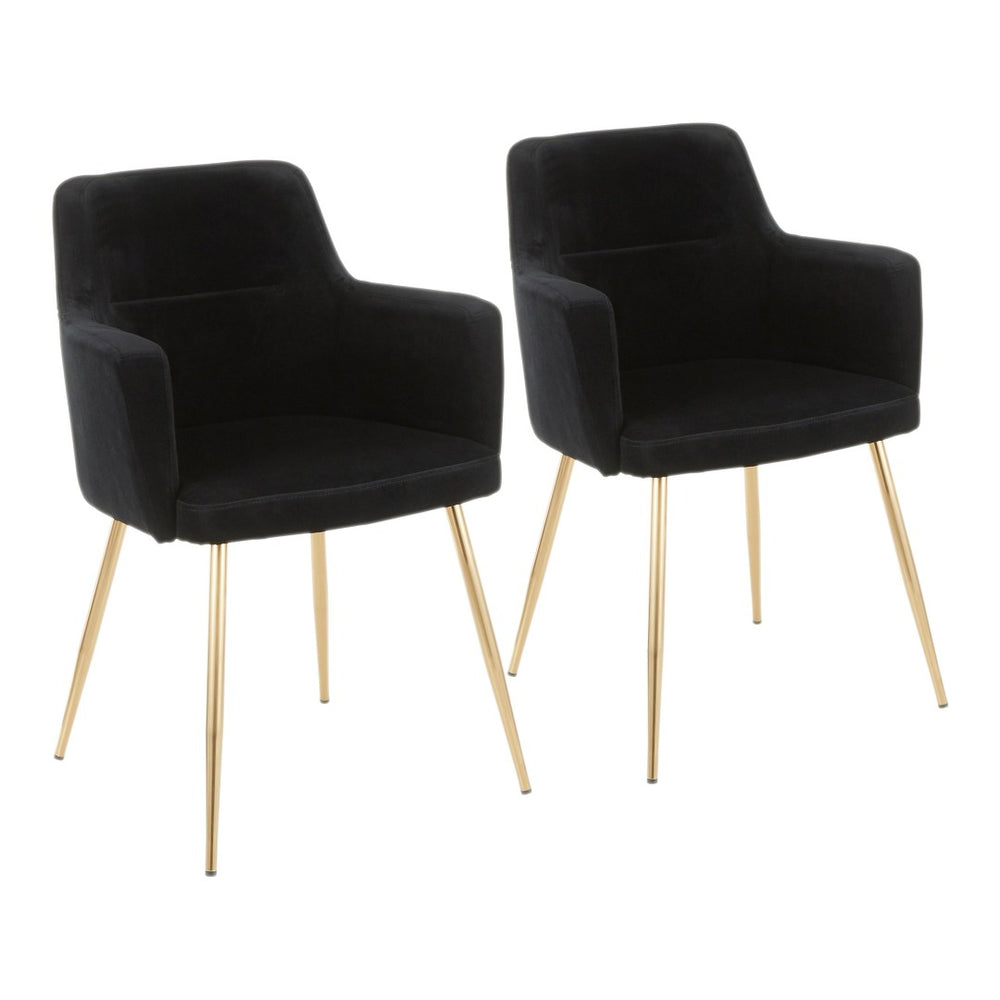 English Elm Dining/accent Chair Set of 2 Black Velvet Upholstered Gold Tapered Legs Glam Style B202P471283